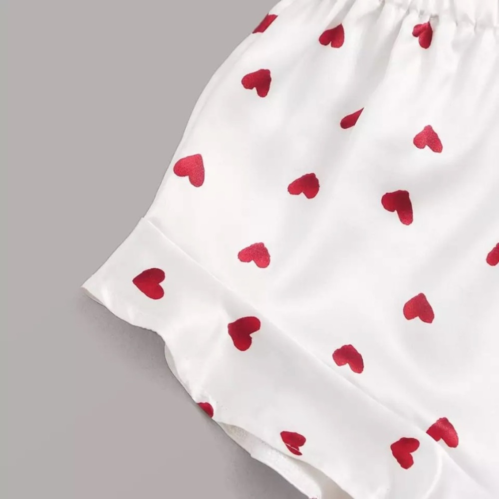 Women Satin Lingerie Heart Print Set - Picture 3 of 4